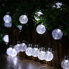 1組氣泡水晶球戶外防水太陽能燈串,具有8種照明模式,5m/20 Led、7m/50 Led、12m/100 Led 款式適用於花園、庭院、婚禮、派對、情人節、聖誕節、萬聖節、街道和節日裝飾燈 - 白色 - 查看 8