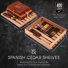 Schmécké 400 Cigar Cooler Humidor With 3 In 1 Precise Cooling, Heating & Humidity Control, Stainless Steel Trim Finish Cabinet, Spanish Cedar Wood Shelves And Drawer With Built In Digital Hygrometer - Bạc - Xem 5