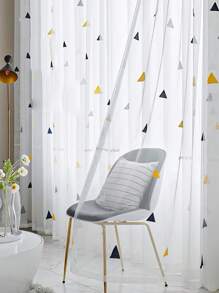 1 Panneau Rideaux En Tulle Brodé Géométrique Jaune Pour Le Salon, Tissu En Maille Tulle Pour La Chambre D'enfant, Cortinas En Fil