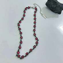 Pentagram & Cubic Zirconia Inlay Fashionable Sweet & Cool Necklace Set, Stylish Jewelry Gift - Burgundy - View 4