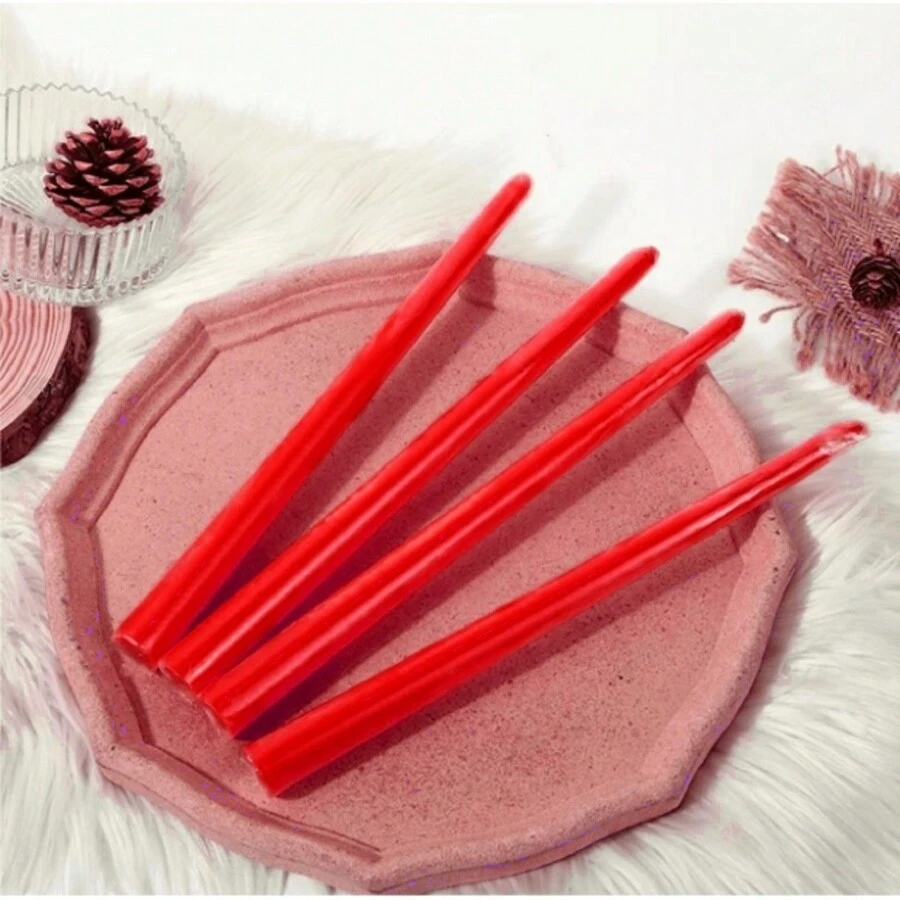 1box 4pcs 10-Inch Red Candles, 2cm Bottom Diameter, 8 Hours Burning Time, Metallic Conical Tube Candles, Dripless, Taper Candles, Long Candles, Unscented Dinner Candles For Party, Gathering And Wedding Decoration, Suitable For 4/3 Candlesticks - Classic Red - View 1
