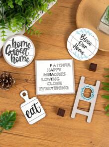 溫馨家居系列桌面裝飾套裝,包含木質牌匾和農舍風荷葉盤桶裝飾,適用於客廳,1套 - 彩色 - 查看 3