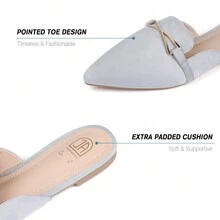 Women Mule Flats Backless Loafer Pointed Slip On Mule Slides Shoes - Grey - View 3