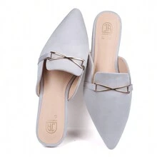 Women Mule Flats Backless Loafer Pointed Slip On Mule Slides Shoes - Grey - View 4