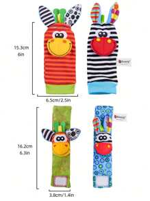 4pcs-Set Baby Rattles Toys Animal Socks Wrist Strap +Rattle Kids Foot Socks Bug Wrist Strap Toddler Socks Pacifier Toys Sound Perception Toy