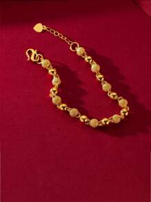 1pc Women's Bracelet, Simple Design Matte Beaded Bracelet, Birthday Gift - Gold - View 3