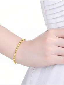 1pc Women's Bracelet, Simple Design Matte Beaded Bracelet, Birthday Gift - Gold - View 5