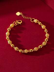 1pc Women's Bracelet, Simple Design Matte Beaded Bracelet, Birthday Gift - Gold - View 1