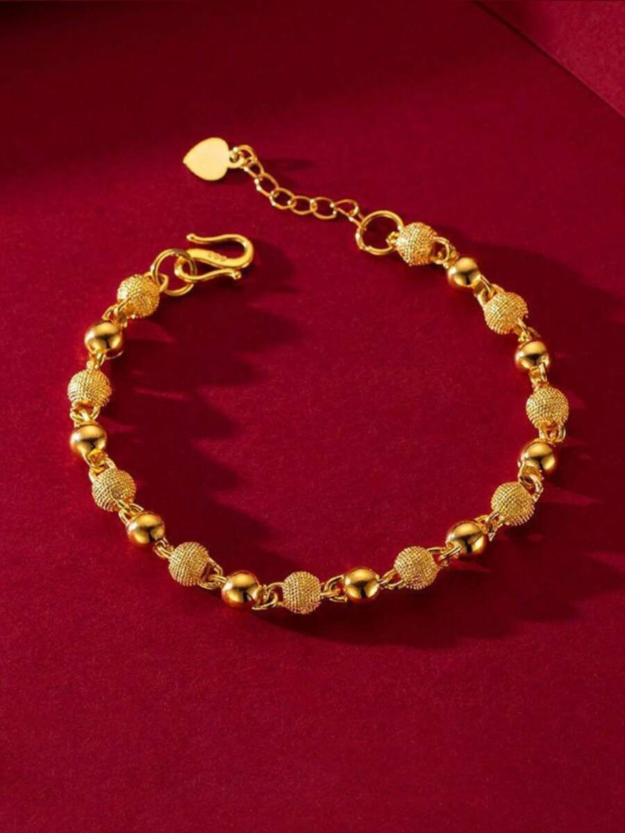1pc Women's Bracelet, Simple Design Matte Beaded Bracelet, Birthday Gift - Gold - View 1