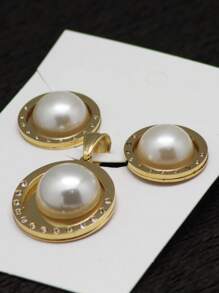 不鏽鋼14k金鍍珠寶設計女士套裝：1件吊墜、1對耳環 - 金色 - 查看 7