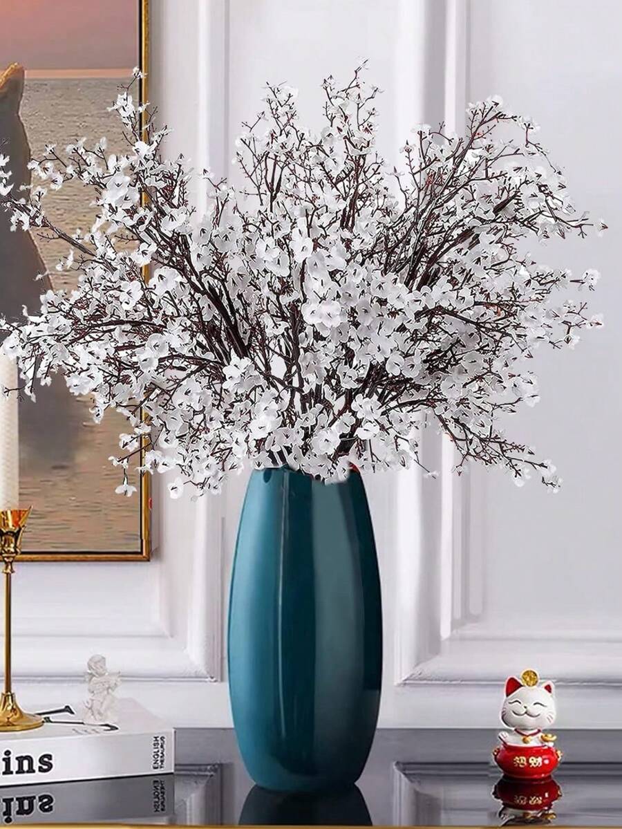 1 件人造花，人造花散装真实触感人造满天星花束假塑料丝绸花，适用于家庭厨房卧室婚礼节日、派对装饰 - 白色 - 查看 1