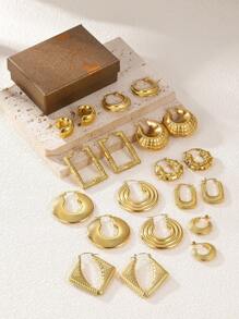 1對18k電鍍不銹鋼空心耳環,法式時尚ins風格,適合派對、約會和上班族 - 金黃色 - 查看 3