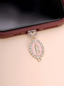 1pc DIY Pink Rhinestone Virgin Mary Pendant, Phone Dust Plug Compatible With IPhone/Type C/Android/Charging Port Plug - Pink - View 7