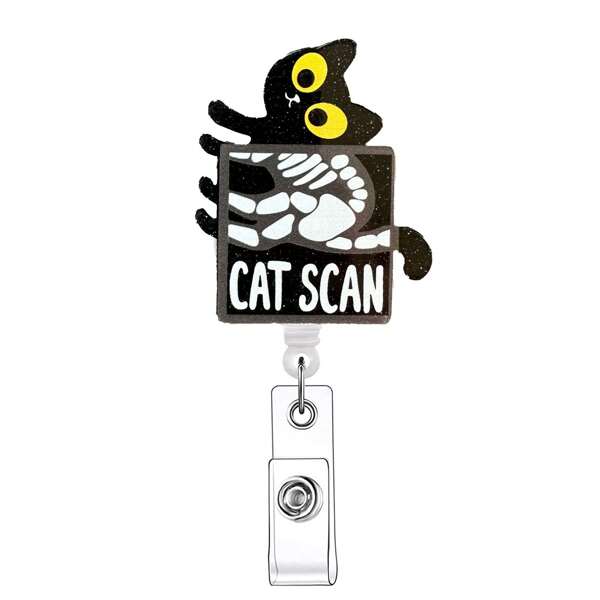 1 Peça Suporte De Crachá Com Clipe De Identidade Retrátil Cat Scan Fofo Para Enfermeira, Médico, Estudante, Voluntário E Funcionário