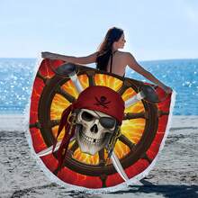 1件海盜圖案圓形沙灘毛巾,超細纖維沙灘毛巾,適用於夏季、海灘、泳池、瑜伽、遠足等活動 - 彩色 - 查看 1