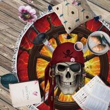 1件海盜圖案圓形沙灘毛巾,超細纖維沙灘毛巾,適用於夏季、海灘、泳池、瑜伽、遠足等活動 - 彩色 - 查看 4