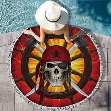 1件海盜圖案圓形沙灘毛巾,超細纖維沙灘毛巾,適用於夏季、海灘、泳池、瑜伽、遠足等活動 - 彩色 - 查看 3