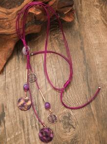 1pc Enamel & Wax Rope Bohemian Style Y-Shaped Long Necklace With Random Color Enamel Plate