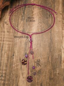 1pc Enamel & Wax Rope Bohemian Style Y-Shaped Long Necklace With Random Color Enamel Plate