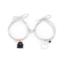 2 pièces/set Bracelets élastiques mignons à cœur magnétique et fantôme noir/blanc, cadeau d'amitié pour les meilleurs amis, sœurs, couples