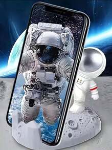 1入塑膠手機/平板電腦架,新奇的太空人動作塑像設計桌上裝飾,適用於辦公室、臥室、客廳 - 銀色 - 查看 6