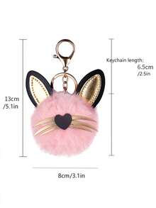 1pc Cute Cat Ear Pom Pom Keychain, For Women's Backpack, Bookbag, Key, Office & School Desk Decoration - Blue - View 2