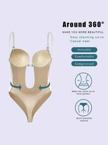 Sports Outdoor Deep V-Neck Invisible Shoulder Straps Tummy Control Backless Bodysuit