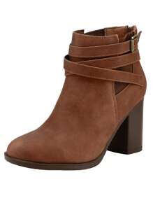 Chunky High Heel Ankle Boots Close Toe Fall Heeled Booties Shoes
