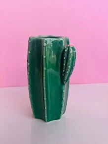 1pc Ceramic Cactus Shaped Vase, Creative Flower Arrangement Container, Office Home Decor Accessory (Single, Flowers Not Included) - Green - View 4