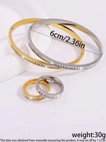 4 Pcs Of Light Luxury Design Advanced Simple Stainless Steel Single Row Drill Bracelet Ring Suitable For Holiday Gifts Friends
