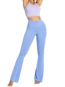 女士高腰喇叭瑜伽褲，柔軟彈性丁桃臀瑜珈緊身褲，30英寸內長，塑形腰部