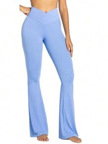 女士高腰喇叭瑜伽褲，柔軟彈性丁桃臀瑜珈緊身褲，30英寸內長，塑形腰部