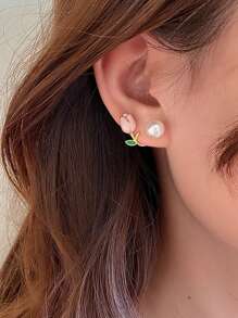 1 pereche de cercei decorativi lalele și perle, estetică elegantă la modă