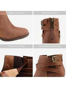 Chunky High Heel Ankle Boots Close Toe Fall Heeled Booties Shoes