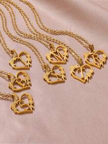 1入時尚創意不鏽鋼空心愛花a-z26個字母項鍊,適用於紀念情人節禮物 - 金黃色 - 查看 4