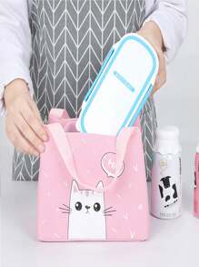 1入簡約卡通午餐盒保溫袋,適用於上班和學校 - 粉色 - 查看 1