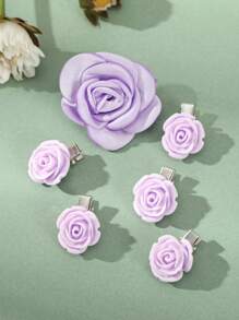 6入組可愛的紫色玫瑰花髮夾 - 紫色 - 查看 4