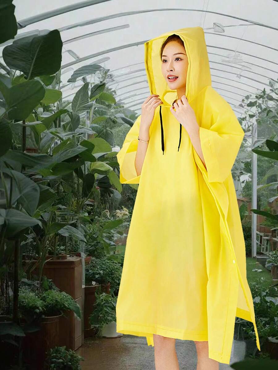 1PC Waterproof EVA Rain Poncho, Yellow Non Disposable Women Raincoat For Hiking - Yellow - View 1