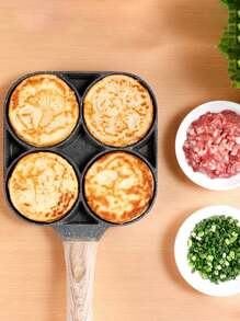 1pc Black Four-Holes Maifan Stone Egg Frying Pan, Creative And Simple Home Kitchen Breakfast Egg Burger Multi-Function Flat Bottom Pan - Black - View 5