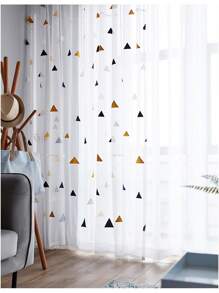 1 Panneau Rideaux En Tulle Brodé Géométrique Jaune Pour Le Salon, Tissu En Maille Tulle Pour La Chambre D'enfant, Cortinas En Fil