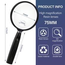 高清放大鏡,老人兒童閱讀輔助放大鏡,手提手持放大鏡,10 倍附 30 倍輔助鏡頭,75 毫米 - 黑色 - 查看 2