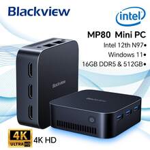 Blackview MP80 迷你电脑英特尔第 12 代 N97(最高 3.6 GHz)、16GB LPDDR5 512GB M.2 SSD 迷你台式电脑 Windows 11,支持双 LAN、3 个 HDMI 兼容、2.4/5G WiFi、4K UHD 适用于英国 - 英標插頭 - 查看 2
