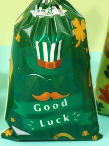 25入組st. Patrick's Day彩袋,含金色鐵絲,幸運的三葉草圖案塑膠糖果禮袋,適用於食品包裝平口袋,派對用品,食品包裝配件,st. Patrick's Day裝飾 - 彩色 - 查看 5