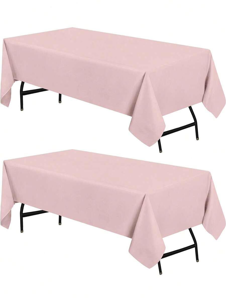 2入組粉色純色長方形桌布,聚酯纖維桌布,適用於餐飲、自助派對、野餐、活動、婚禮和餐廳,可機洗 - 粉色 - 查看 1