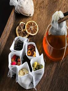 100pcs Drawstring Non-Woven Tea Bags Disposable Empty Tea Filter Bags, Suitable For Restaurant/Cafe, With String And Self-Sealing Non-Woven Tea Bags - Perfect For Steeping And Storing - Enhance Your Tea Drinking Experience - White - View 6