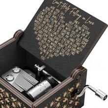 Vintage Wooden Hand-Cranked Music Box, Engraved "Can't Help Falling In Love" Melody, Romantic Gift For Lover, Husband, Wife, Girlfriend, Boyfriend, Anniversary, Wedding, Home Decor, Black