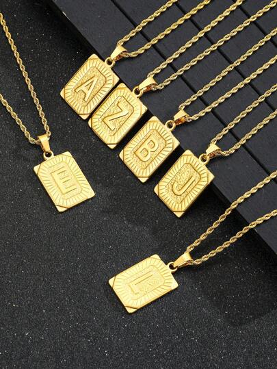 1 件青少年时尚不锈钢金色英文字母项链适合男孩女孩中性饰品日常装饰