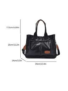 Pu單肩托特包大容量可折疊 - 黑色 - 查看 10