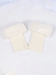 1pair White Colorful Soft Leg Warmers, Comfortable, Warm, Knitted Fur Trim Boots Cover For Women's Daily & Party Wear - White - View 4
