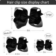 女孩鋸齒夾紅色粗提花絲絨緞帶實色發飾,適用於小童、青少年和幼兒女孩（6吋×2、4吋×2、3吋×2） - 黑色 - 查看 4